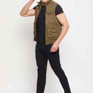 Veste sans manches pour homme en toile de coton mélangé, décontractée, personnalisée, pour le travail, multi-poches, fermeture éclair, col en V, vente en gros - Product Image 6