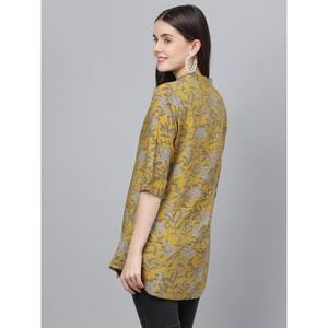 Divena Mustard Floral Imprimé Rayon A-Line Chemises Stylish Outdoor Tops - Product Image 4