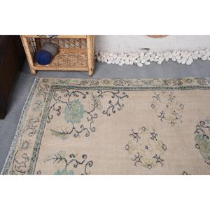 Alfombra vintage de 4.4x8.7 pies, alfombra turca, alfombra de lana beige con lunares azules - Product Image 5