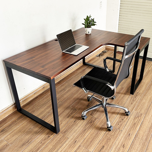 Escritorio en Forma de L de Madera de Acacia con Patas de Hierro CD68017, Elegante Escritorio para Computadora - Product Image 4
