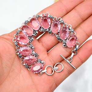 Pink Kunzite Bracelet 925 Sterling <b>Silver</b> Handmade Jewelry Gemstone Bracelet Wedding Birthday Gifts - Product Image 1