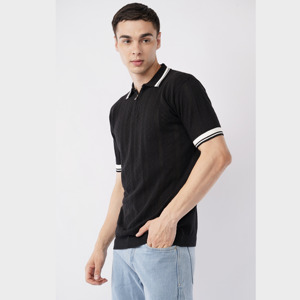 เสื้อโปโลแขนสั้นมีซิปสำหรับผู้ชายเสื้อถักสีพื้นเสื้อสวมหัวแบบหลวมลำลองฤดูร้อน - Product Image 5