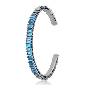 ธรรมชาติสีฟ้าบุษราคัมพลอยสายเดียวข้อมือกำไลข้อมือสร้อยข้อมือแข็งเงิน925เครื่องประดับแฮนด์เมด45X60มิลลิเมตรของขวัญสำหรับเธอ - Product Image 2