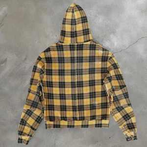 Sweat à capuche surdimensionné vintage pour homme en coton 100% à carreaux gaufré avec fermeture éclair brodée personnalisée, délavé au soleil et délavé - Product Image 5