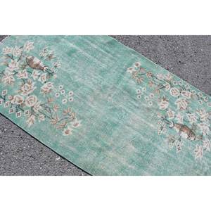 Alfombra de área de lana turca Vintage 33X64 pies verde Beige estilo clásico decoración acento tejido plano látex respaldo Patchwork para pasillo - Product Image 5