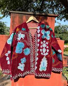Uzani Hand Embroidery <b>Jacket</b> Coat, Women Wear Winter <b>Jackets</b>, Bridesmaid Gift, Winter <b>Jacket</b>, Kimono Robe, Bridesmaid - Product Image 1