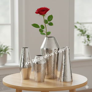 Jarrón Moderno de Metal Plateado con Arreglo de Rosas y Lavanda, Decoración para Mesa de Hogar - Product Image 1