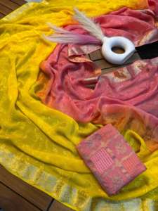 Sari de viscosa chinnon con diseño de sombreado, de moda india, bellamente diseñado, con blusa jacquard Mina, para fiestas y bodas, de secado rápido, todo incluido. - Product Image 3