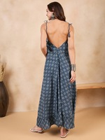 Robe midi vintage d'été pour femme, en coton naturel écologique, imprimée à la main, bleu et blanc, grande taille 4XL, lot en gros WLD
