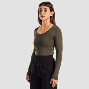 Combinaison Olive à Manches Longues, Style Bodycon Sexy, Tissu en Nylon Tricoté, Imprimé Sans Couture, Coupe Ajustée, pour Printemps, Été, Automne, Hiver - Product Image 1