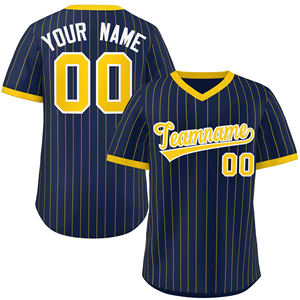 Maillot de baseball personnalisé bleu et jaune à rayures, uniforme d'équipe, nom et numéro personnalisés, vêtements de sport respirants - Product Image 1