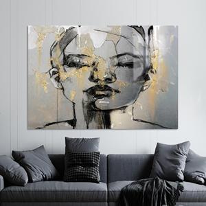 Toile imprimée : Art mural en verre abstrait, visage de femme doré, décoration murale en verre - Product Image 1