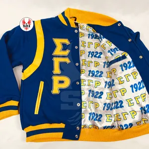 Vente en gros de blouson de baseball universitaire pour hommes Sigma Gamma Rho brodé avec logo personnalisé de haute qualité Blouson aviateur OEM à fermeture éclair - Product Image 1