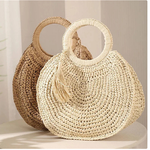 Sac rond en raphia tendance, sac en paille tressé avec des marguerites blanches, sac de plage en macramé au crochet, directement du fournisseur indien - Product Image 2