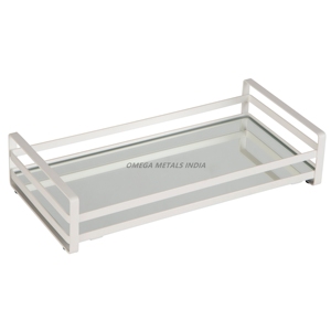 Bandeja de servicio rectangular blanca moderna con superficie de vidrio y diseño minimalista, ideal para presentar con estilo alimentos y bebidas - Product Image 5