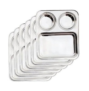 Assiette rectangulaire en acier inoxydable, assiette rectangulaire à trois compartiments en acier inoxydable, vaisselle de qualité alimentaire - Product Image 1