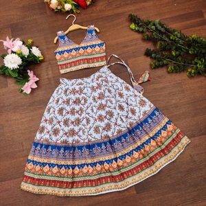 Conjunto de Lehenga Choli Tradicional Étnico Azul de Poliéster para Niñas de Shoryam Fashion, Estampado Digital, Completamente Cosido, para Fiestas - Product Image 1
