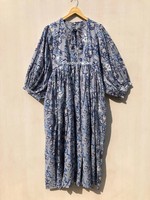 Robe midi en gaze de coton imprimée à la main, col profond, marché de gros pour femmes, meilleur prix