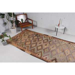 Vintage Turkish <b>Runner</b> <b>Rug</b> 4.6x12.2 ft (139x373 cm), Brown Animal Print Kilim <b>Rug</b> - Product Image 3