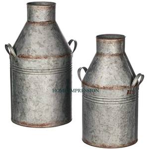 กระป๋องน้ำนมโลหะเคลือบสังกะสีสไตล์วินเทจสีเงินพร้อมที่จับขนาดใหญ่สำหรับตกแต่งบ้าน - Product Image 2