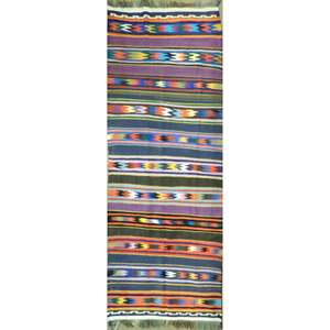 Tapis Kilim Sanandaj authentique fait main, unique en son genre, en laine naturelle, collection Seneh, 9'10 x 3'10 - Product Image 1