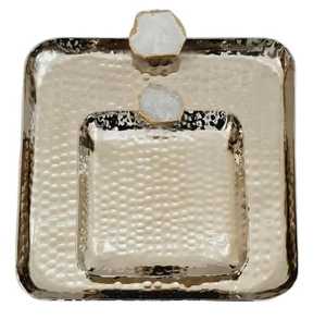 Plateau carré en argent plaqué, plateau de service en acier inoxydable, design moderne, passe au lave-vaisselle, vaisselle de cuisine, mariage, restaurant - Product Image 6