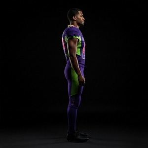 Custom Purple American Football Jersey Neon Green Trim <b>Padded</b> <b>Pants</b> Team Uniform Number 00 Performance Sportswear OEM Wholesale - Product Image 6