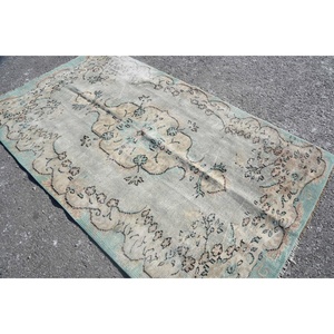 พรมวินเทจตุรกีขนาด 4.7x8 ฟุต, พรมปูพื้น, พรมขนสัตว์สีเบจ - Product Image 4