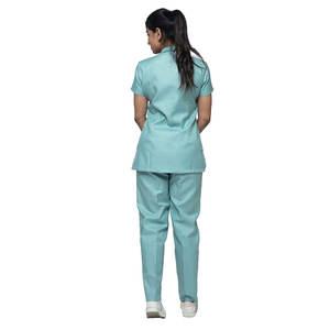 Marque personnalisée deux pièces infirmière femmes gommage uniforme OEM respirant durable dames gommages avec boutons poches et garniture de contraste - Product Image 5