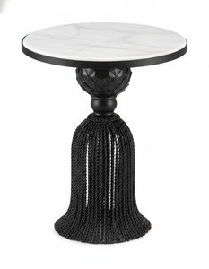 Ensemble de trois tables basses rondes modernes en fer avec plateau en marbre blanc - Product Image 1