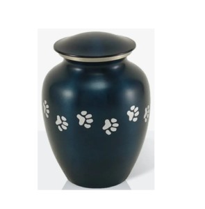 Urna de cerámica para cremación de mascotas, urnas funerarias de aluminio para mascotas, venta al por mayor, urna de Metal de alta calidad con huellas de patas de forma redonda - Product Image 1