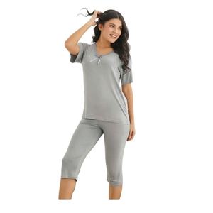 Ensemble de pyjama en viscose d'été pour femmes, vêtements de détente confortables, chemise de nuit capri, tunique courte, doux et respirant, capri - Product Image 1