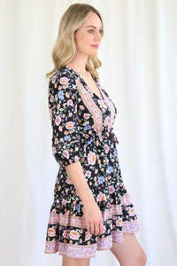 High Fashion Floral <b>Print</b> Balloon Three Quarter Sleeve <b>Mini</b> Length Club Sexy Dress for Women Bohemian Style Women's Floral Dress - Product Image 3