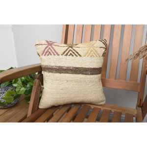 Luxury 14x14 Inch Beige Kilim Patchwork Wool <b>Pillow</b> Rustic Floral and Vintage Print <b>Throw</b> <b>Pillow</b> for Bedding Woven with Silk - Product Image 1