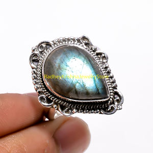 Natural Labradorite Pear Shape Pure 925 Sterling Silver Handmade Designer <b>Ring</b> <b>Statement</b> <b>Ring</b> Gift <b>for</b> <b>Women</b> Unisex - Product Image 3