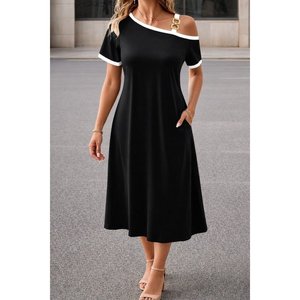 Women's Short-Sleeved One-Shoulder Midi <b>Viscose</b> <b>Dress</b>, 34671 - Black - Product Image 1