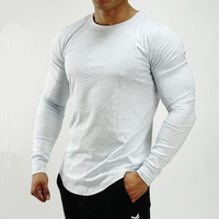 T-shirt de sport pour homme à manches longues en coton 100% tricoté, logo personnalisé, séchage rapide, athlétique, musculation, gym, course à pied, ajusté