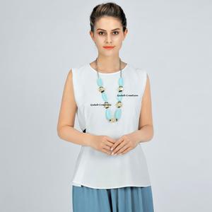 Turquoise and <b>Gold</b> <b>Long</b> Resin Bead <b>Necklace</b> Handmade Statement Jewelry for Women, Boho Chic Layering Accessory - Product Image 5