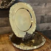 Plateau rond marocain en métal inoxydable fer gaufré aluminium turc argent laiton plateau fantaisie rond ardoise chargeur plaque pour la fête