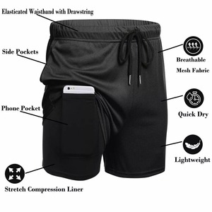 Nouveau short de sport d'entraînement de course à pied 2 en 1 personnalisé séchage rapide avec poche latérale short de basket-ball athlétique pour hommes 100% polyester - Product Image 1