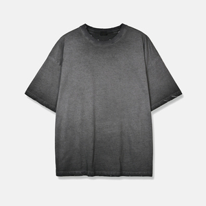 เสื้อยืดสตรีทแวร์สกรีนลายสกรีนผ้าไหมฟอกสีซีดแบบวินเทจทรงโอเวอร์ไซส์ผ้าฝ้ายหนาน้ำหนักมากสำหรับผู้ชาย - Product Image 2