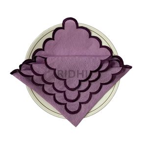 Nouvelles serviettes de table tendance en lin violet brodé à bords festonnés, faites à la main, pour mariage, fête, décoration intérieure, cadeaux de ferme - Product Image 3