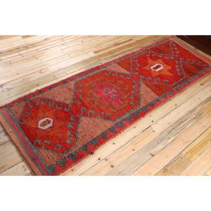 Vintage <b>Runner</b> Rug 3.6x10.3 ft, Turkish Herki <b>Red</b> Moroccan Wool Rug - Product Image 2