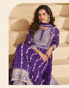 À la mode beau vrai Georgette Anarkali costume avec travail brodé partout parfait pour les vêtements de saison de mariage - Product Image 6