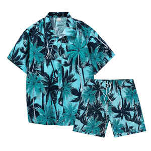Ensemble de short et chemise d'été à manches courtes et à imprimé fleurs d'Hawaii pour hommes, vêtements de vacances transfrontaliers, coupe ample et respirants - Product Image 5