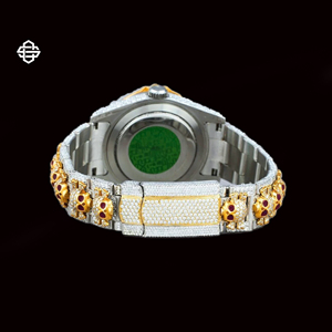 Montre à quartz ultra luxueuse Moissanite pour hommes, avec crâne, montre-bracelet personnalisée Hip Hop en diamant glacé, cadran unique en acier inoxydable doré - Product Image 4