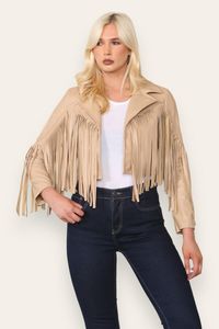 <b>Women</b> Boyfriend Cropped <b>Jackets</b> <b>Suede</b> Fringe Long Sleeve Slim Faux <b>Suede</b> Leather <b>Jacket</b> Cowboy Style Long Sleeve Tassels Coats - Product Image 6