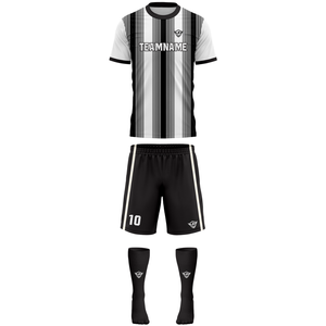 Conjunto de Uniforme de Fútbol Personalizado Unisex, Poliéster Reflectante, Diseño a Rayas Blanco y Negro, Transpirable y de Secado Rápido - Product Image 1