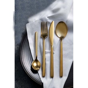 Inexpensive <b>Gold</b> Plated Modern Stainless Steel Portable Spoon Fork & Knife Set Stainless Steel Amazing New Design Round Handle - Product Image 1