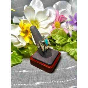 Jude Candelaria Kingman Turquoise & Sterling Silver <b>Adjustable</b> <b>Ring</b> for Gift with Bezel Setting Inlay Technology - Product Image 2